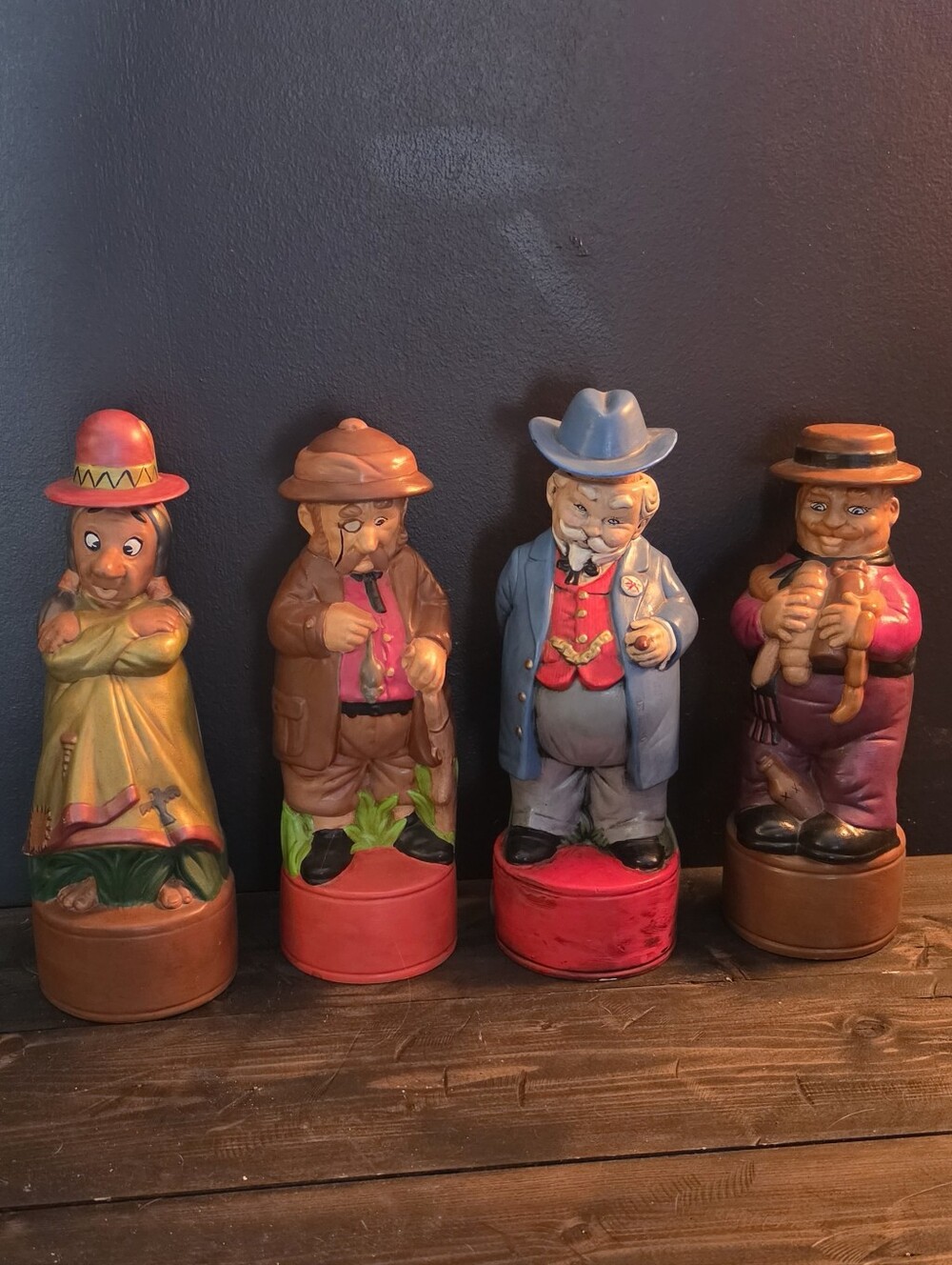 Lot of 4 Vtg Alberta Molds Hand Painted Ceramic Character Liquor Decanters